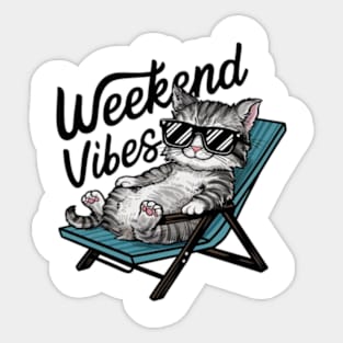 One design features a cool and comfortable kitten wearing sunglasses, casually lounging on a beach chair. (3) Sticker